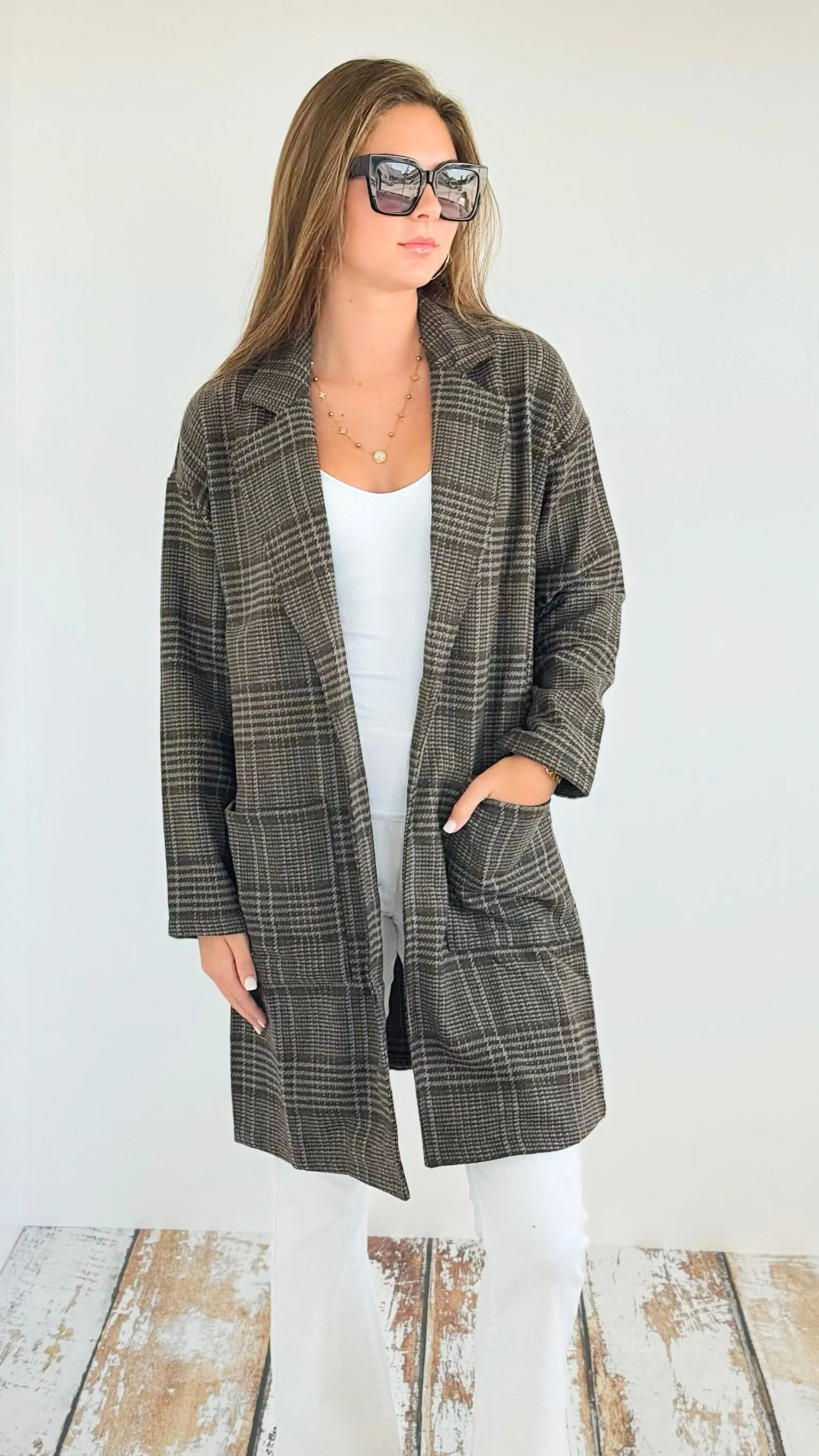 Long Sleeve Plaid Coat