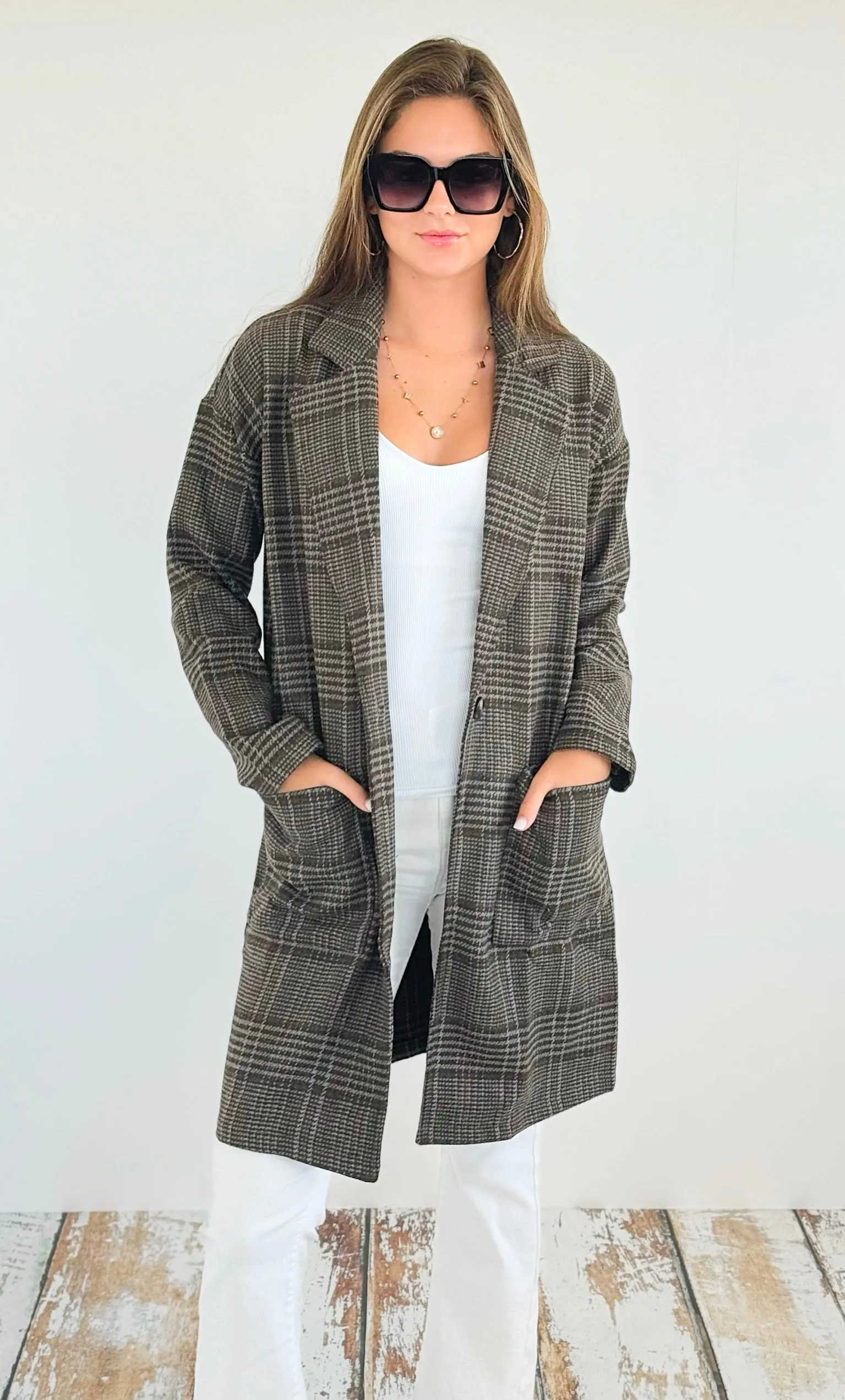 Long Sleeve Plaid Coat