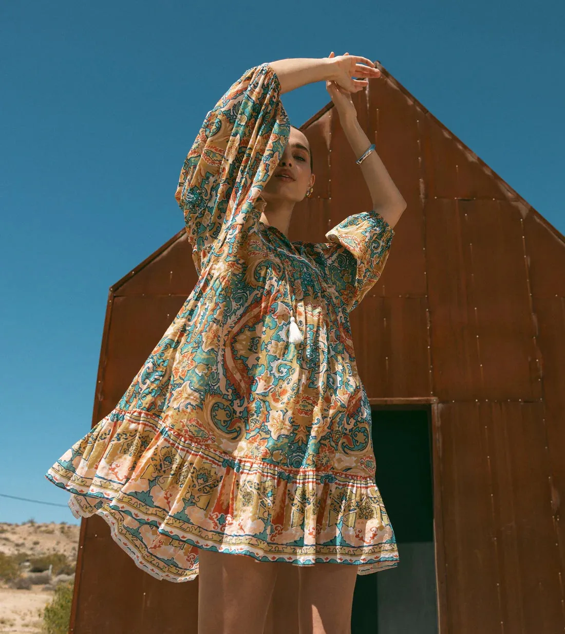 Magdalena Mini Dress in las palmas print by Cleobella