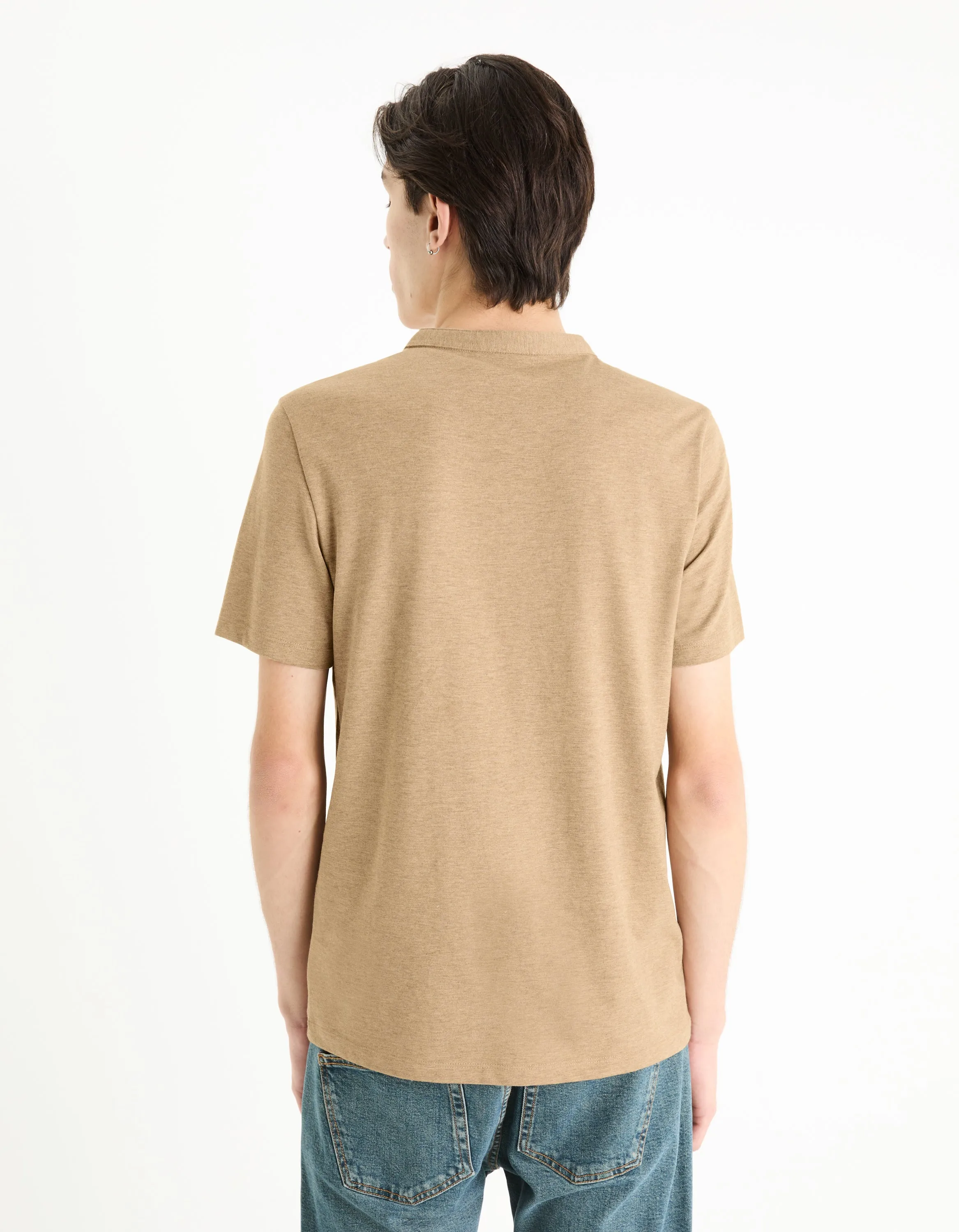 Men - Knitted - T-Shirt - Short sleeves - Henley collar