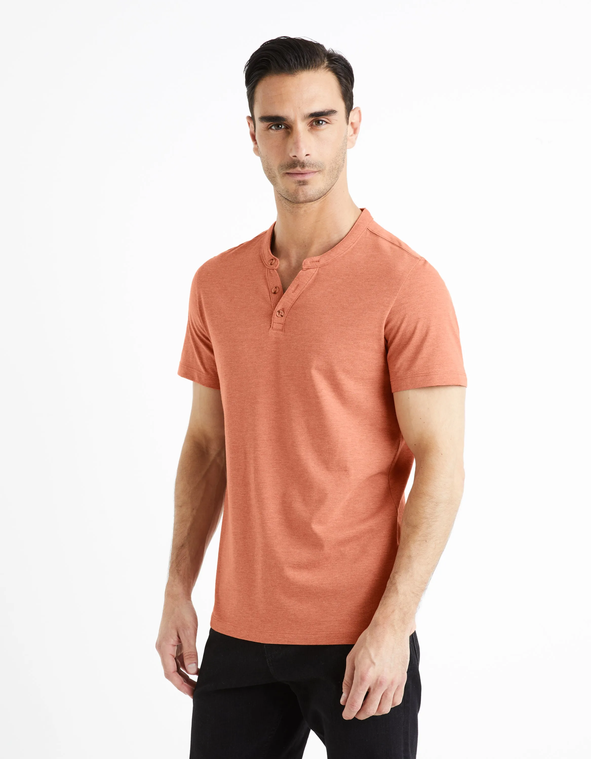 Men - Knitted - T-Shirt - Short sleeves - Henley collar