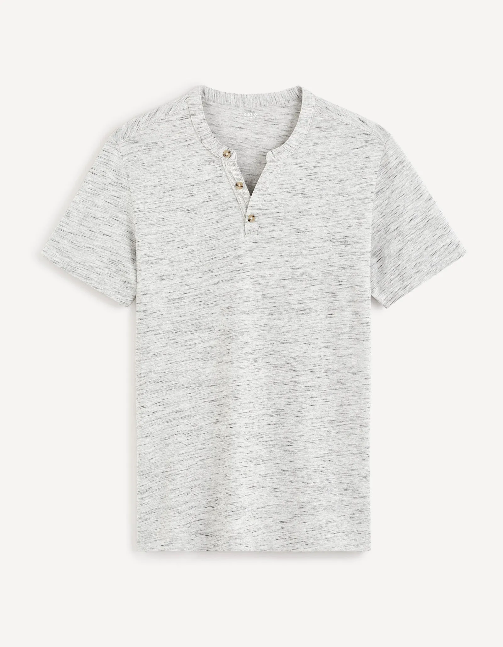 Men - Knitted - T-Shirt - Short sleeves - Henley collar