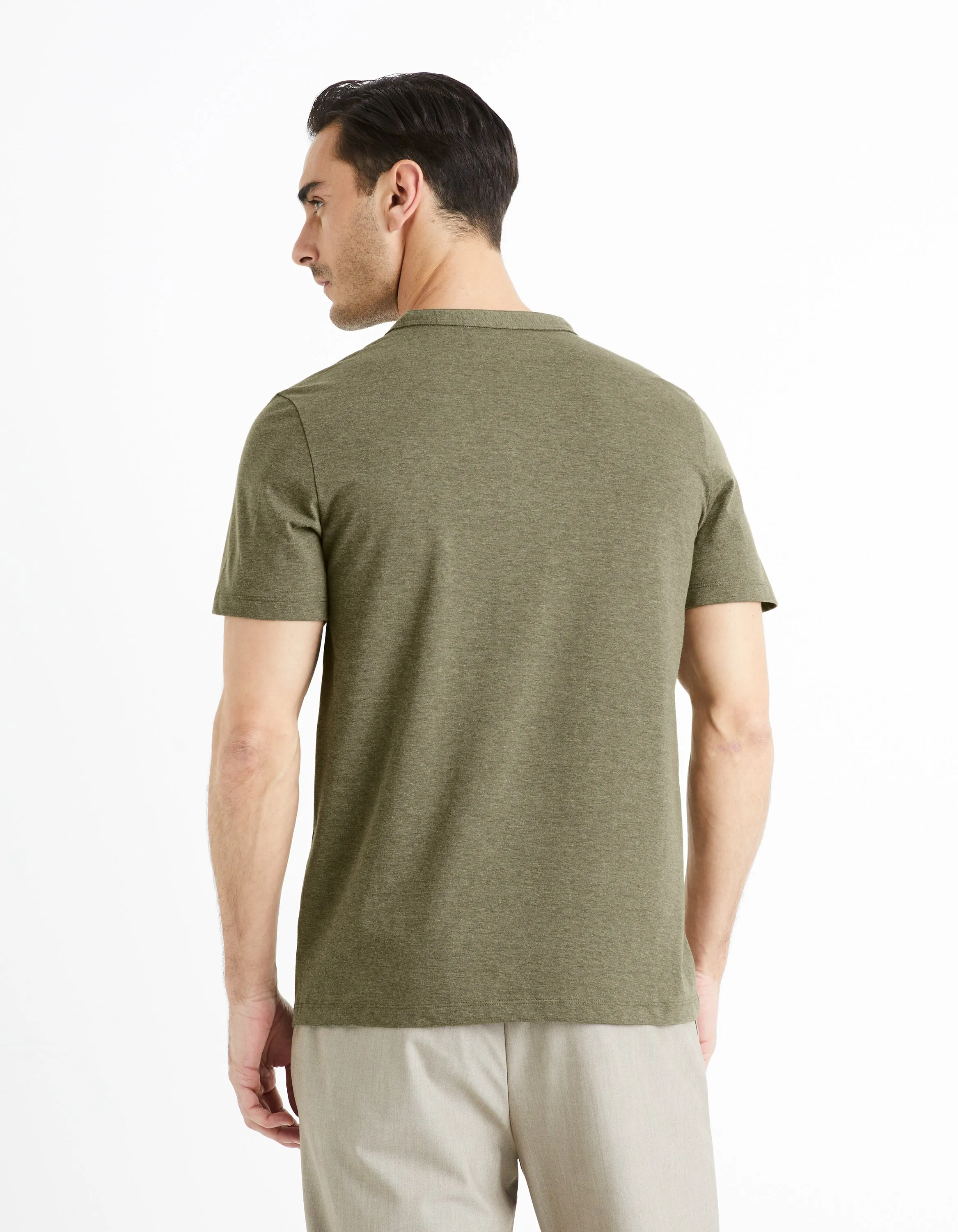 Men - Knitted - T-Shirt - Short sleeves - Henley collar