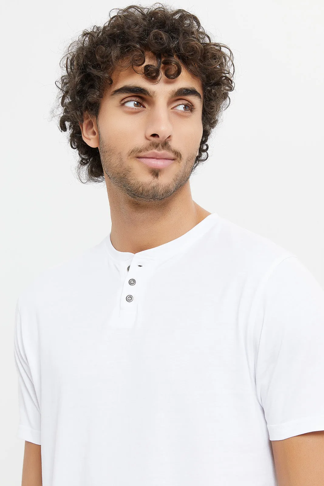 Men White Henley T-Shirt