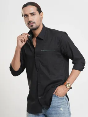 Men's Full Sleeve Self Texture Jet Black Shirt