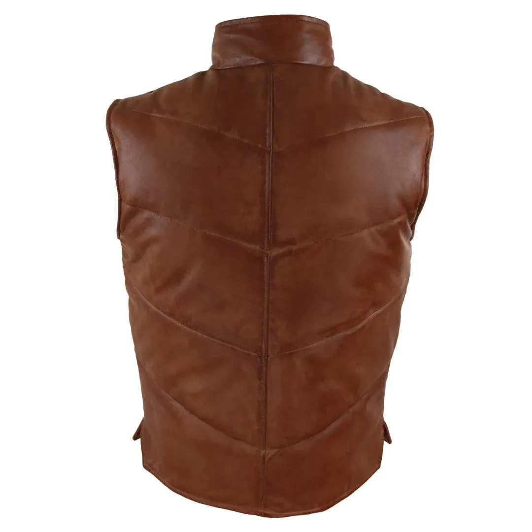 Mens Real Leather Waistcoat Gilet Quilted Puffer Design Warm Zip Casual