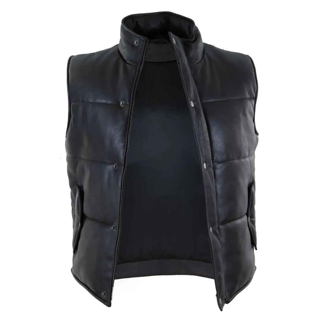 Mens Real Leather Waistcoat Gilet Quilted Puffer Design Warm Zip Casual