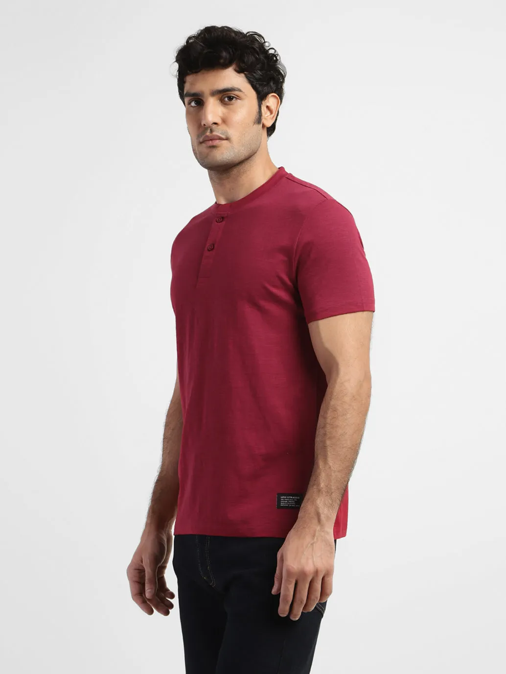 Men's Self Design Henley T-shirt Red