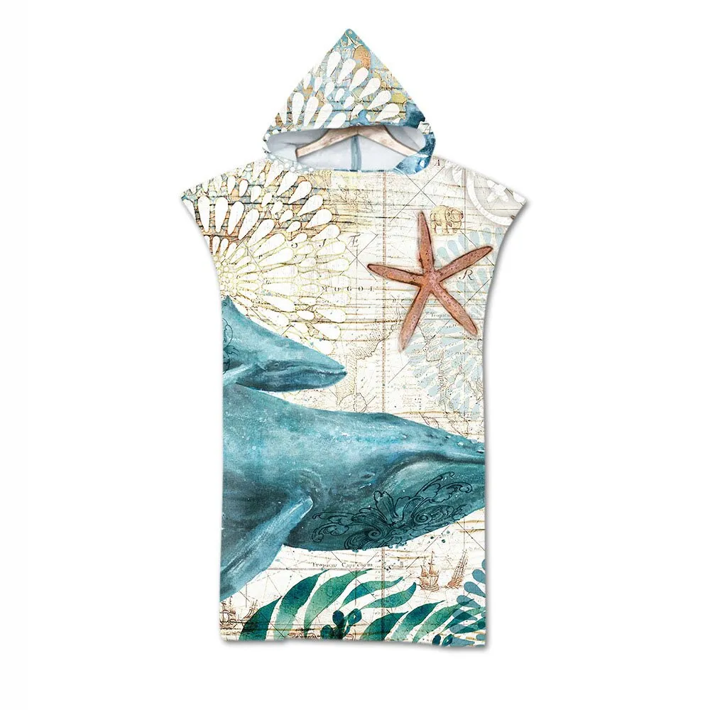 Microfiber Fabric Printed Hooded Beach Towel For Adults Quick Dry Swimming Pool Poncho Bath Towel With Cloak Bathrobe Fitness