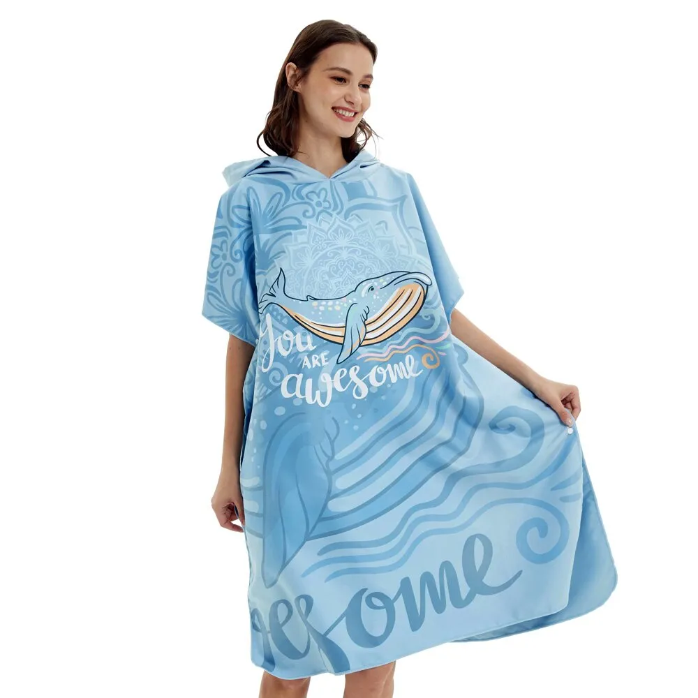 Microfiber Poncho Towel Surf Beach Wetsuit Changing Towel Bath Robe with Hood,Watersports Activities,Adults Men Women