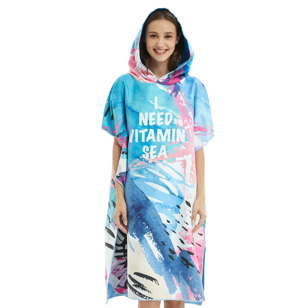 Microfiber Poncho Towel Surf Beach Wetsuit Changing Towel Bath Robe with Hood,Watersports Activities,Adults Men Women