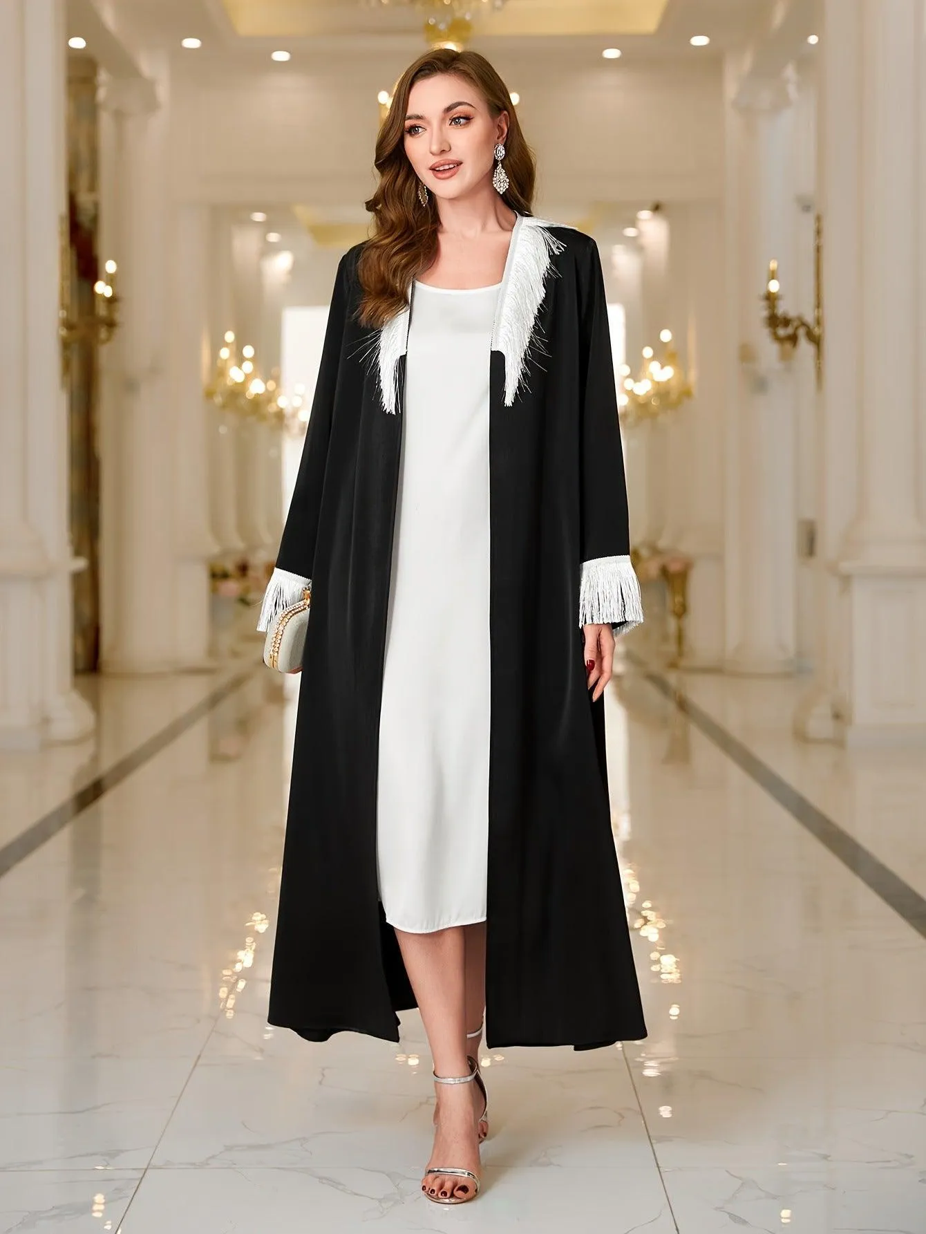 MOA066 Tassel Embroidered Open Abaya