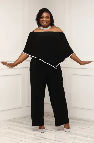 MSK Plus Size Womens Off Shoulder Trimmed Overlay Jumpsuit