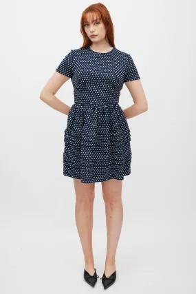 Navy & White Woven Polka Dot Dress