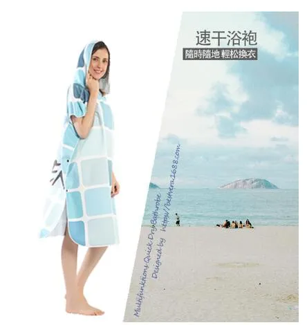 New Fashion Quick Drying Changing Robe Beach Towel Outdoor Sports Hooded Bath Towel Poncho Soft Beach Swimming Towels Cloak