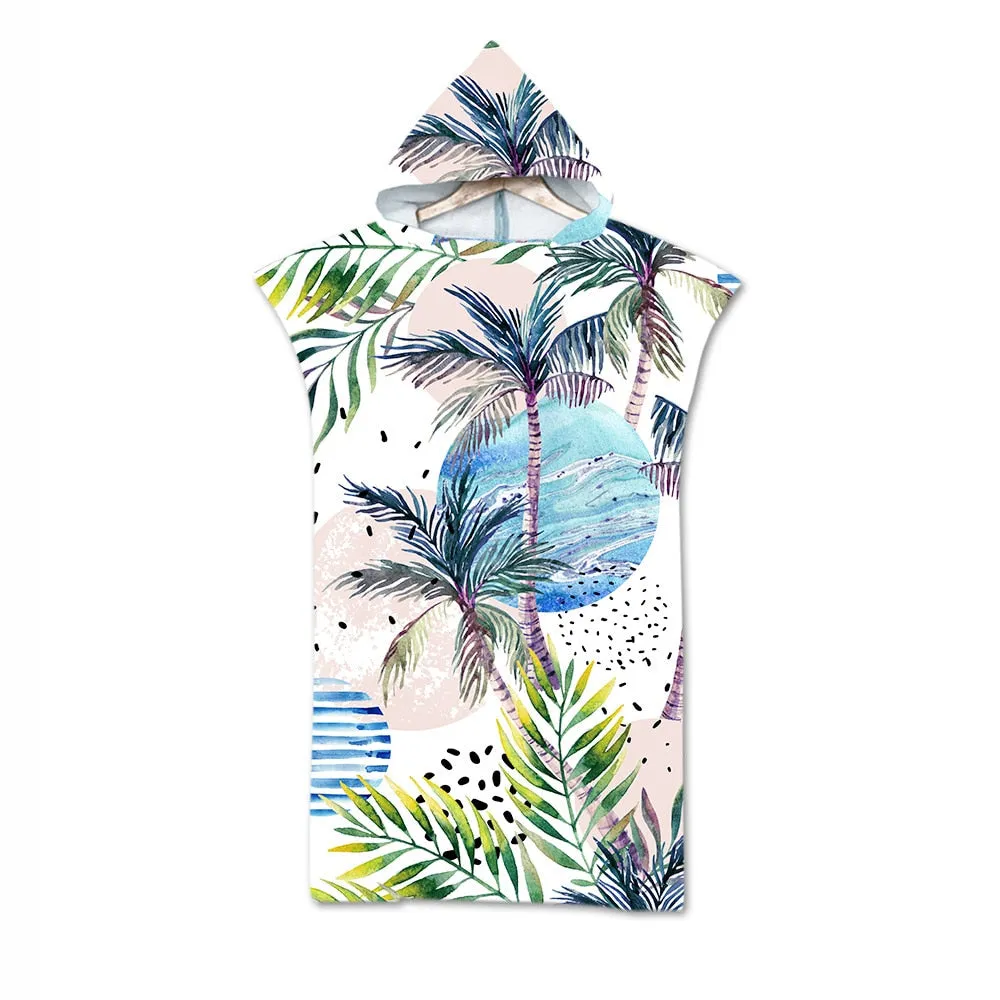 New printed Palm Tree Hooded Bath Beach Towel Microfiber Towel Poncho for Swimming Beach Surf unisex Bathrobe Beachwear