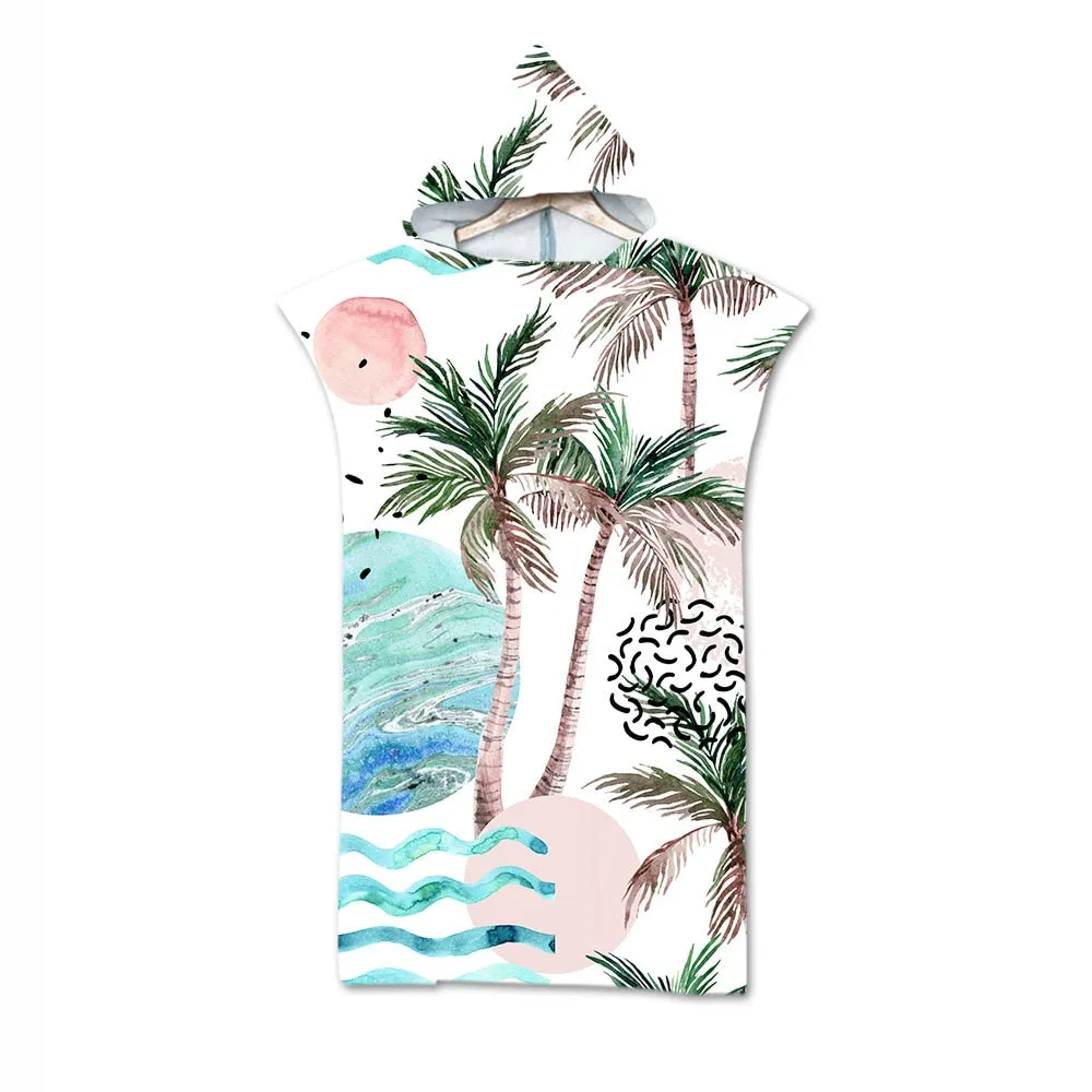 New printed Palm Tree Hooded Bath Beach Towel Microfiber Towel Poncho for Swimming Beach Surf unisex Bathrobe Beachwear