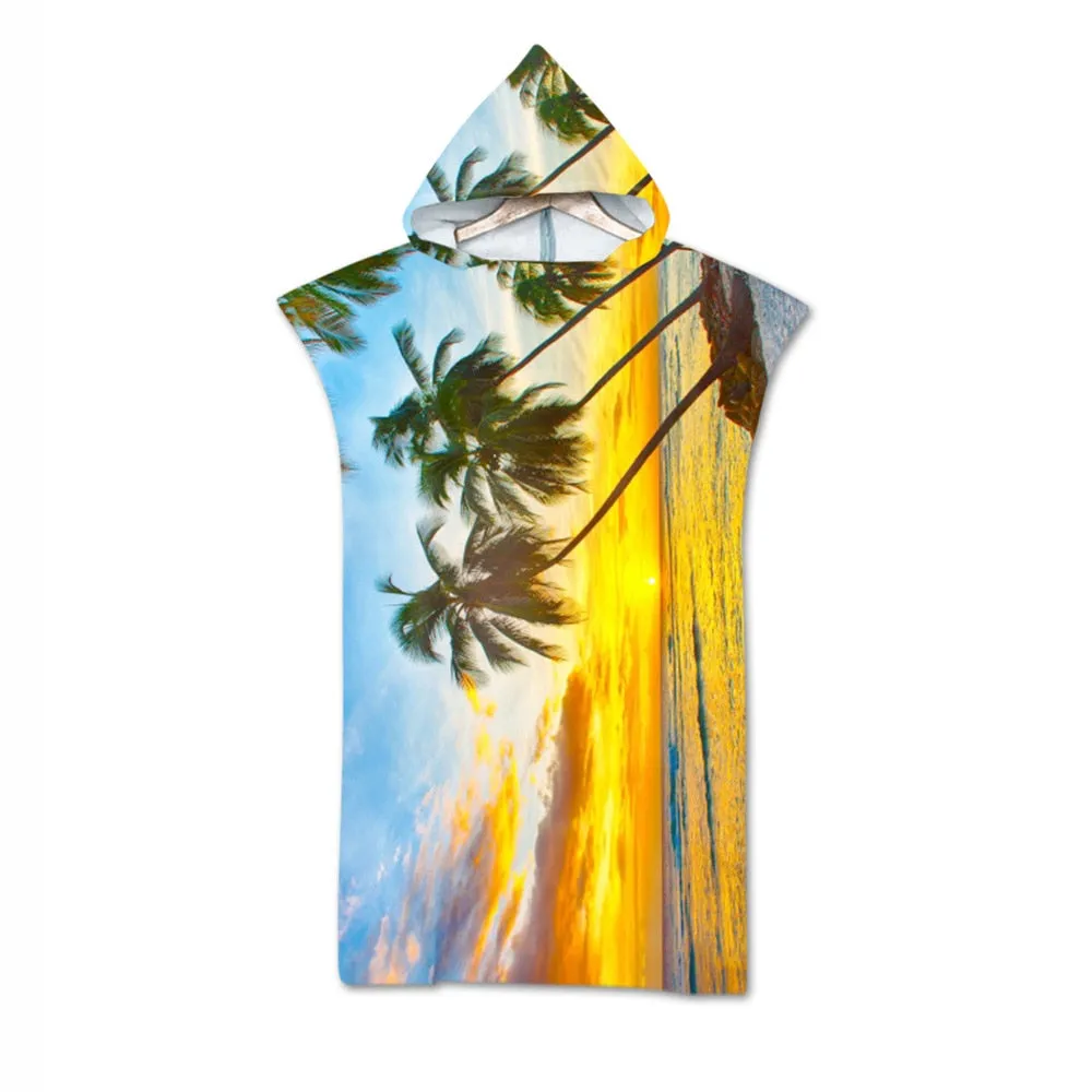 New printed Palm Tree Hooded Bath Beach Towel Microfiber Towel Poncho for Swimming Beach Surf unisex Bathrobe Beachwear