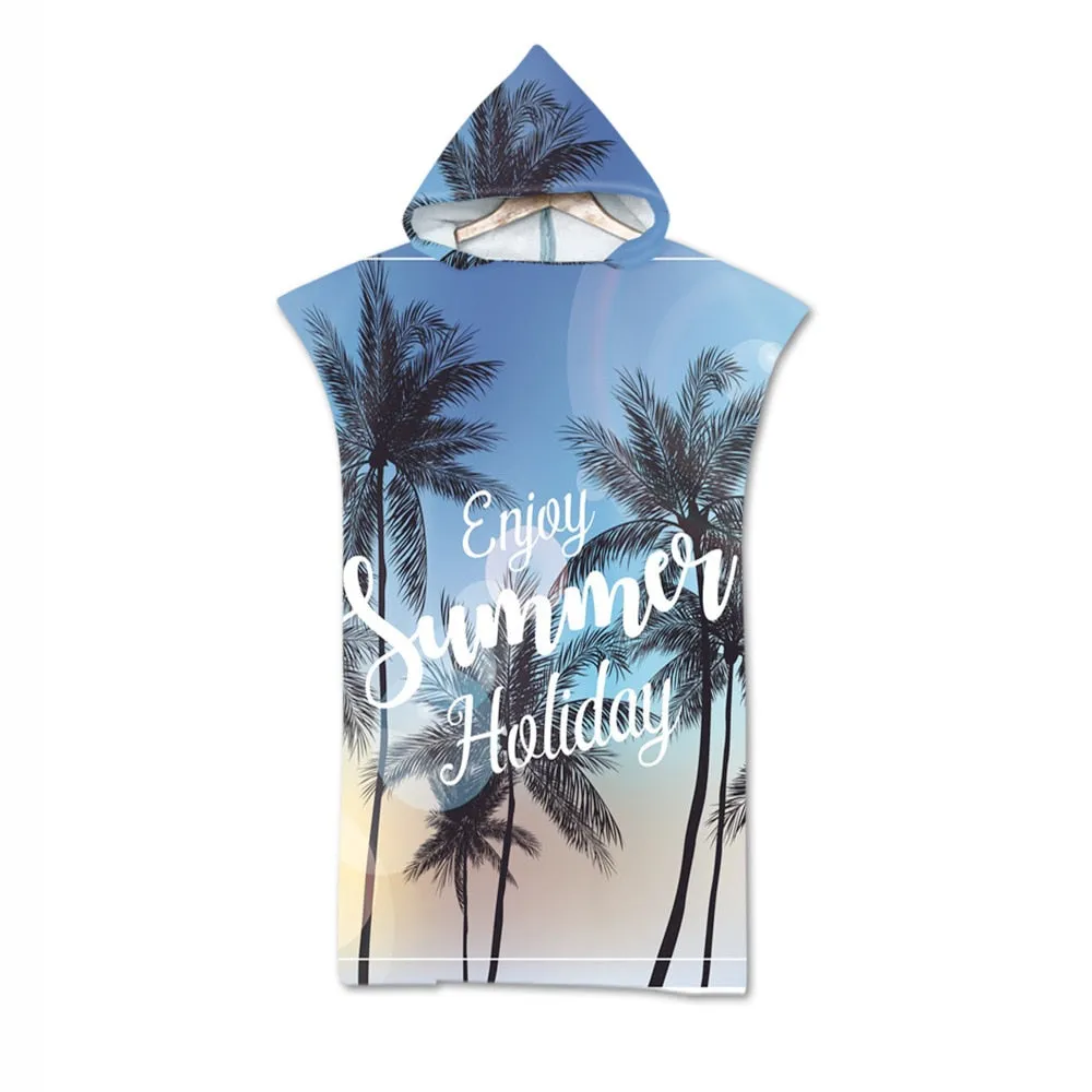 New printed Palm Tree Hooded Bath Beach Towel Microfiber Towel Poncho for Swimming Beach Surf unisex Bathrobe Beachwear