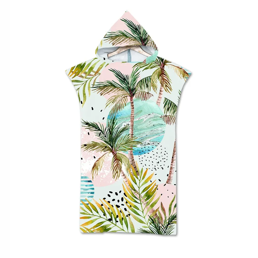 New printed Palm Tree Hooded Bath Beach Towel Microfiber Towel Poncho for Swimming Beach Surf unisex Bathrobe Beachwear