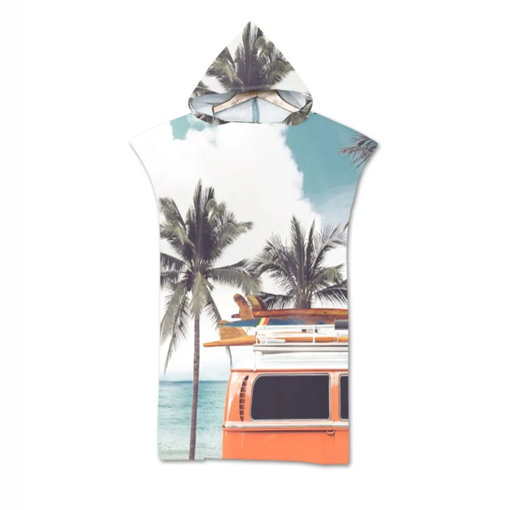 New printed Palm Tree Hooded Bath Beach Towel Microfiber Towel Poncho for Swimming Beach Surf unisex Bathrobe Beachwear