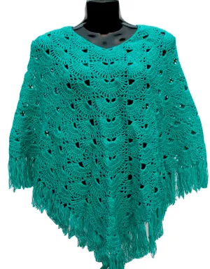 New Trendy Graminarts Handmade Woolen Poncho With Pine Color Beautiful Design