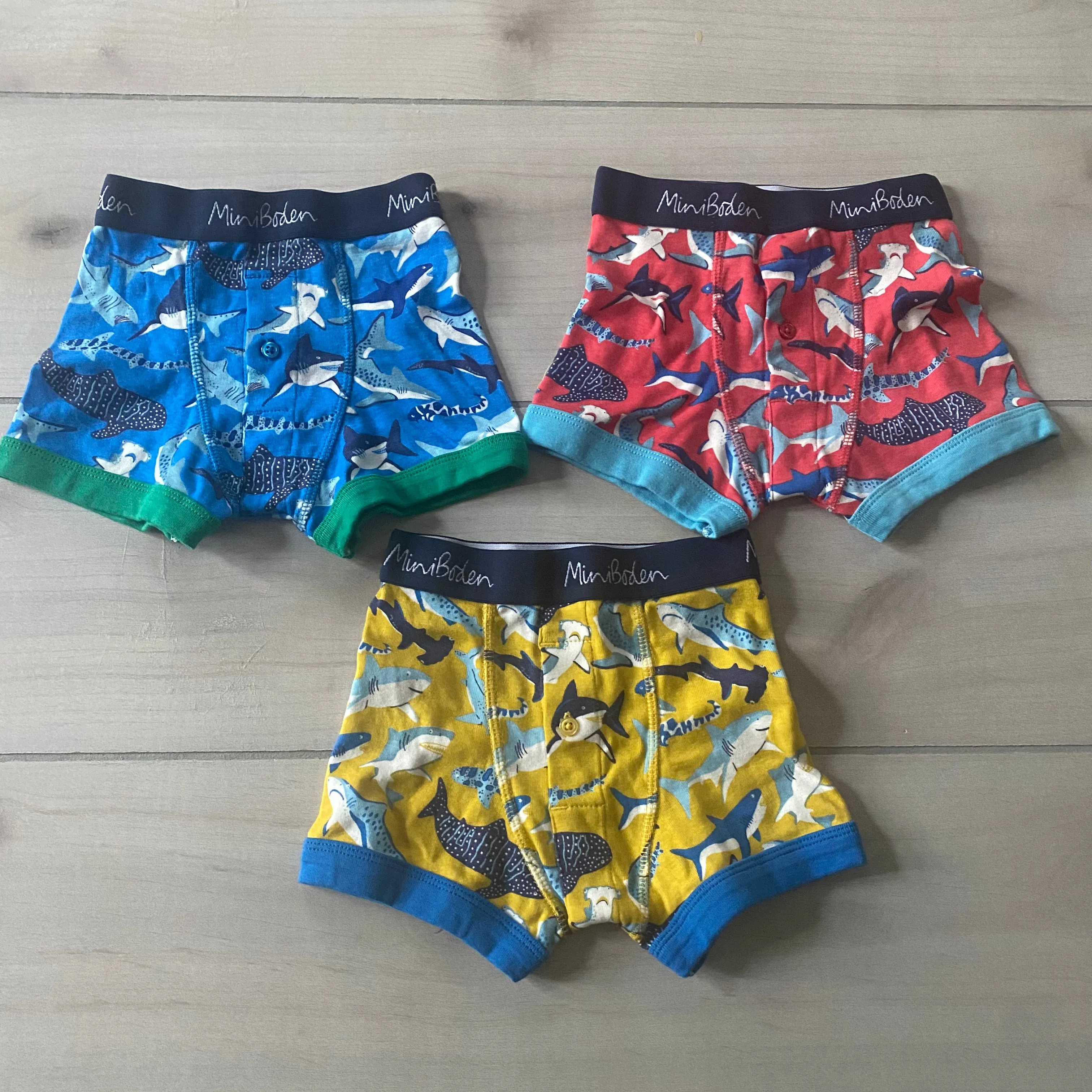 NWOT Mini Boden Shark Pattern Boxer Brief Underwear Set