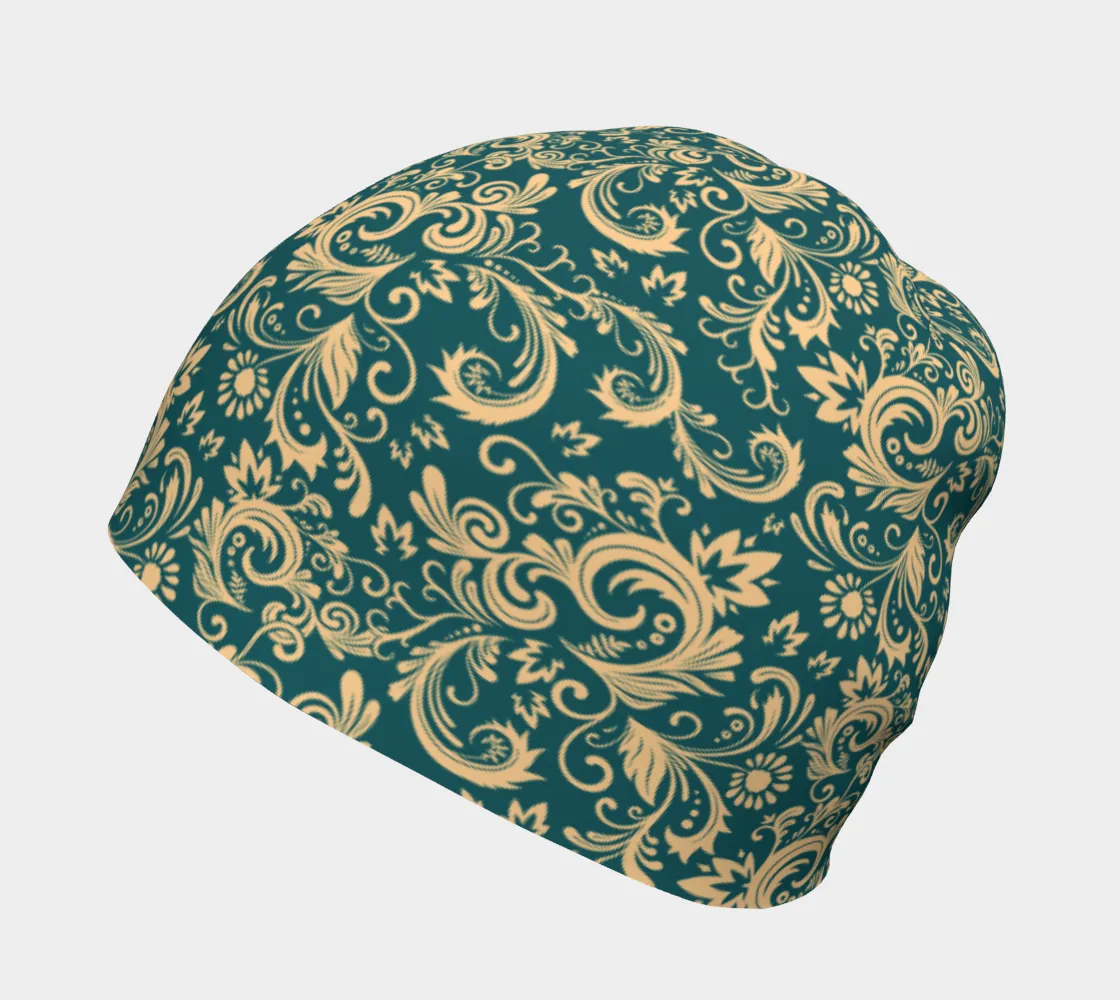 Oriental Floral Pattern - Emerald | Beanie | Mandalazed