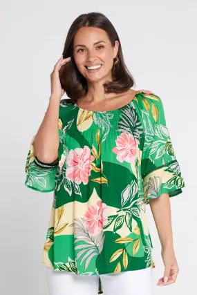 Palm Cove Top - Emerald/Pink Floral Top