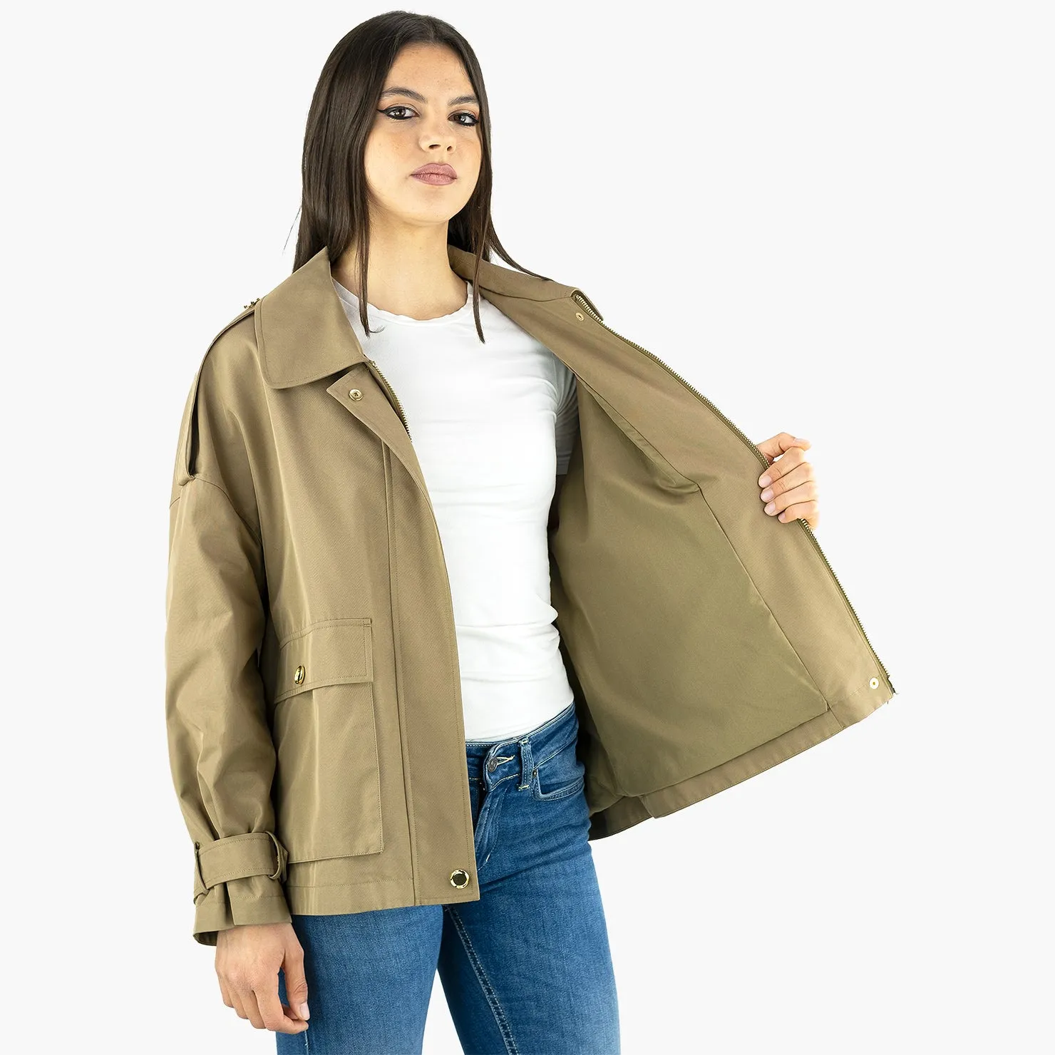 Parka Corto PINKO Polidora in Gabardina di Cotone Green