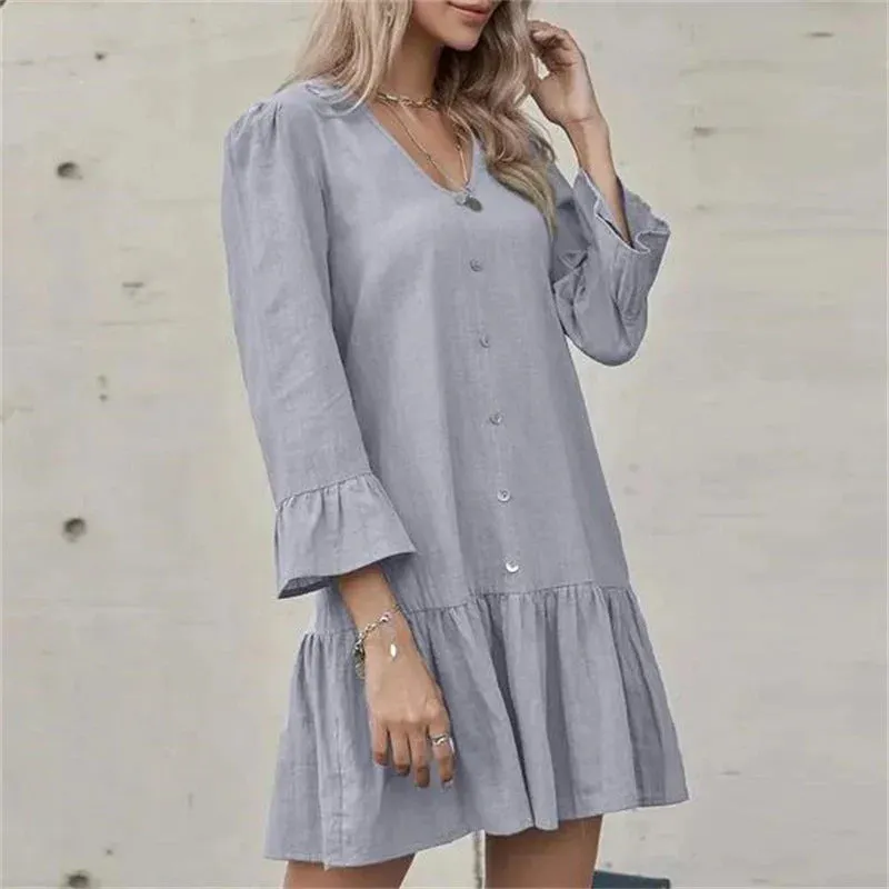 Pleated Bell Sleeve Dress