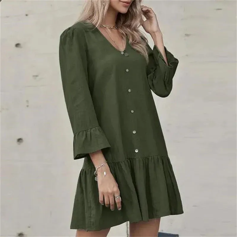 Pleated Bell Sleeve Dress