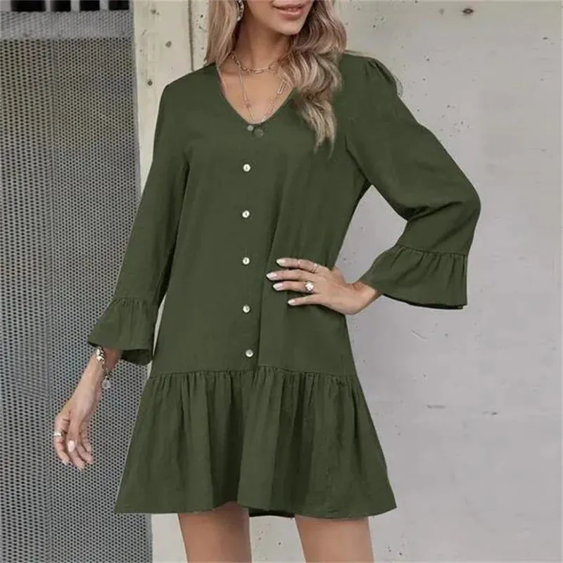 Pleated Bell Sleeve Dress