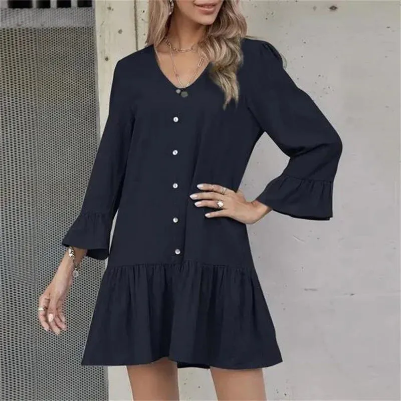 Pleated Bell Sleeve Dress