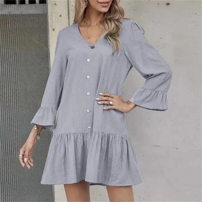 Pleated Bell Sleeve Dress