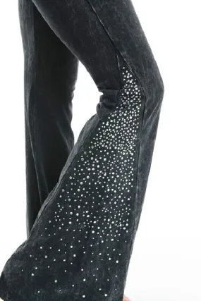 Plus-Size Bling Embellished Mineral Wash Bell Bottoms