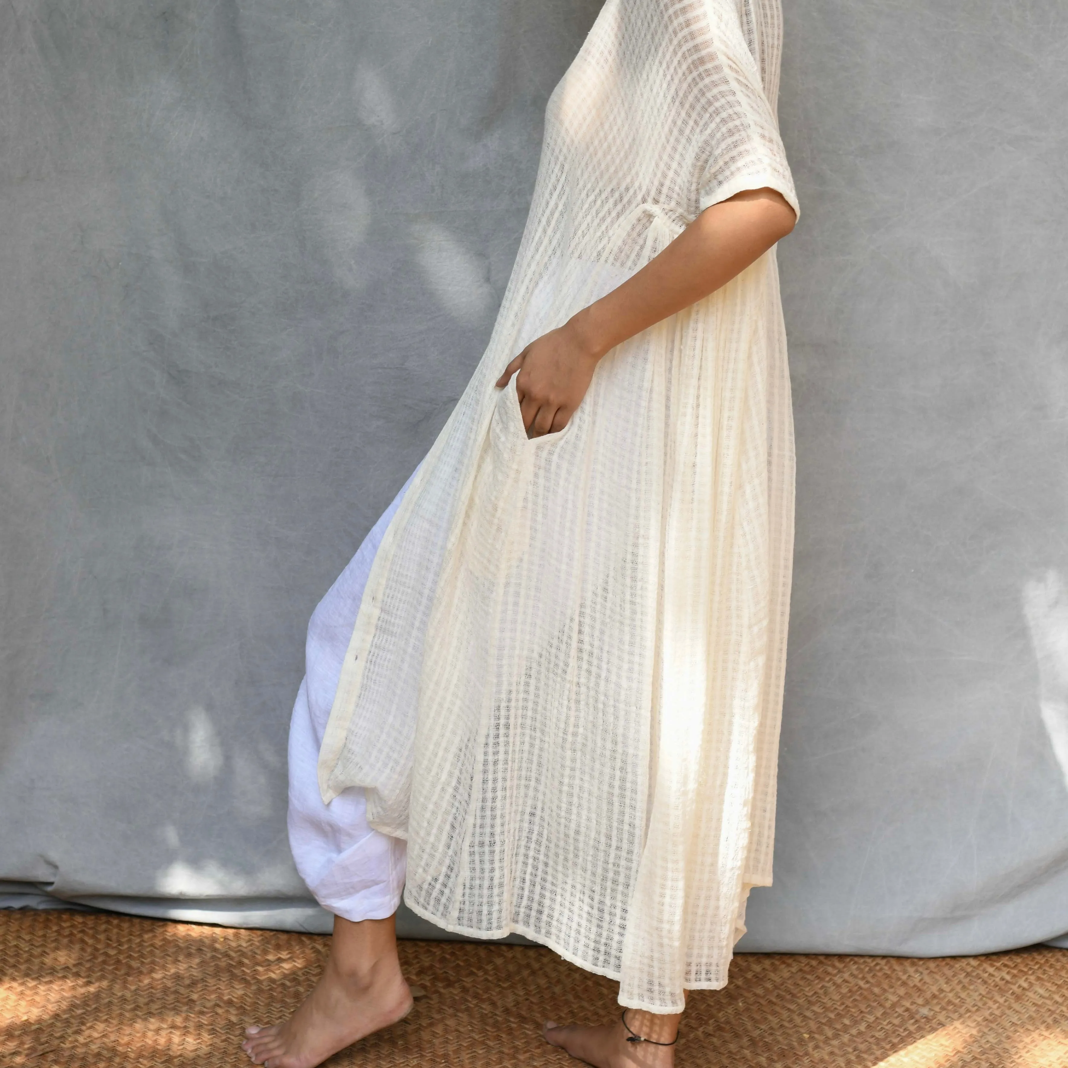 "Artist Dress" - Organic Cotton Gauze, Hand Spun Hand Woven