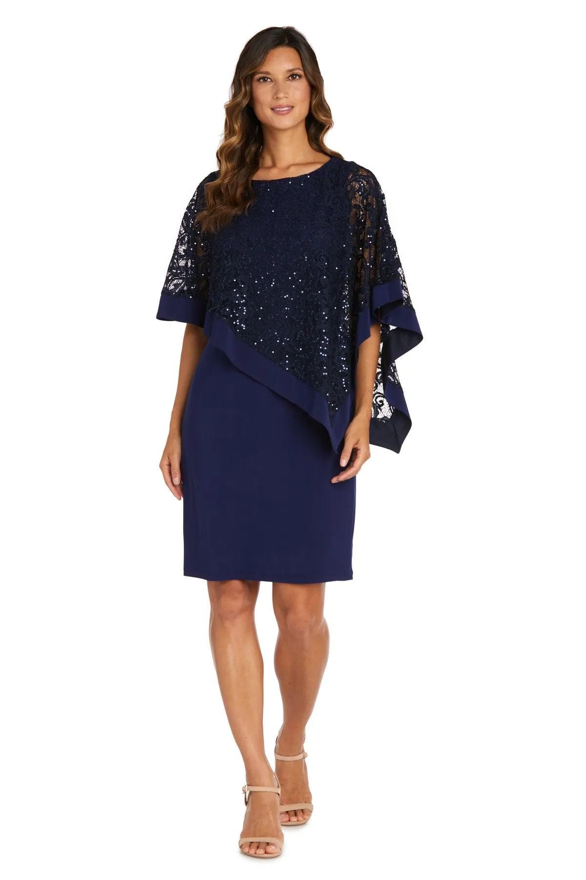 R&M Richard's Petite  Women's  Draped Sequin Lace Poncho Party Dress - Cocktail Dress