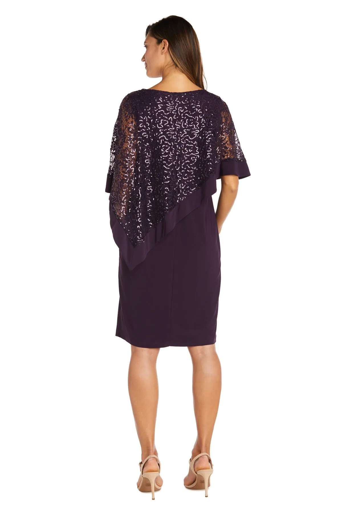 R&M Richard's Petite  Women's  Draped Sequin Lace Poncho Party Dress - Cocktail Dress