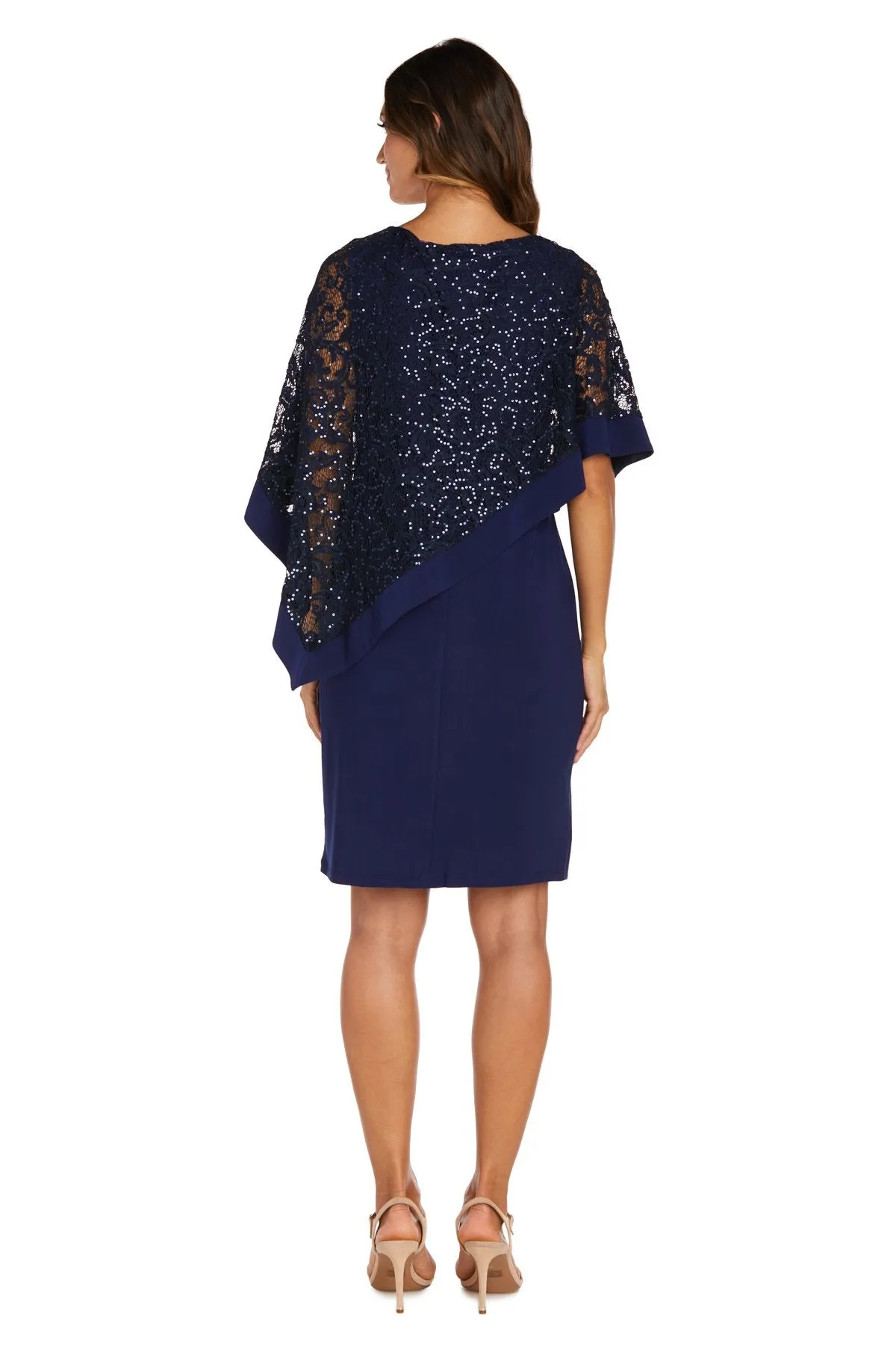 R&M Richard's Petite  Women's  Draped Sequin Lace Poncho Party Dress - Cocktail Dress