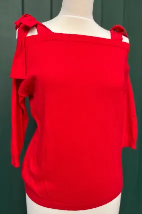 Re-Wear Mint Velvet Red V-Neck Sweater with Chiffon Tie Shoulder Straps