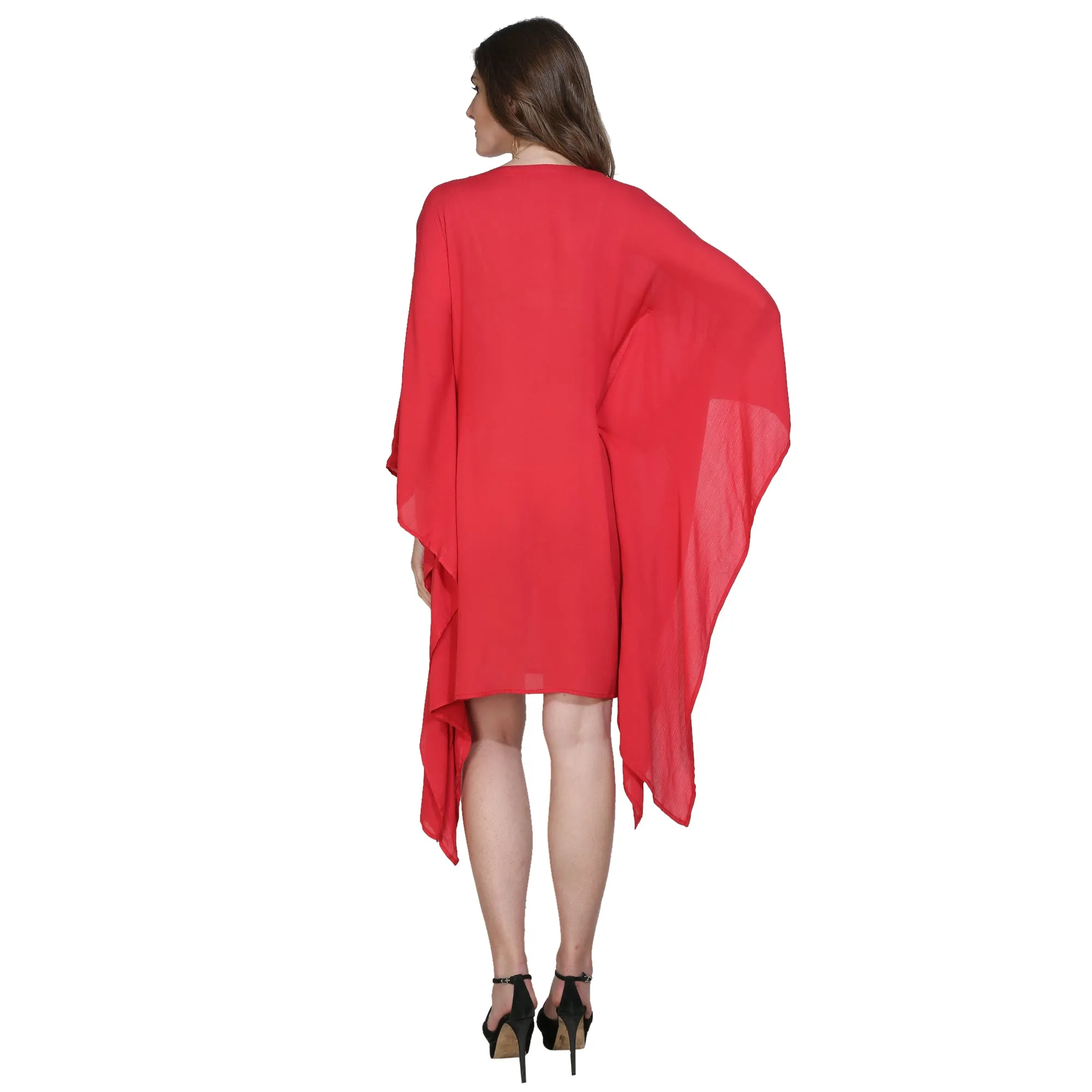 Red Hand Embellished Yoke Kaftan Dress - (Clearance - Final Sale)