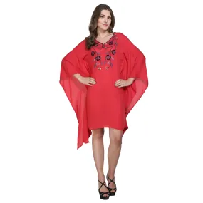 Red Hand Embellished Yoke Kaftan Dress - (Clearance - Final Sale)