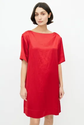 Red Satin Shift Dress