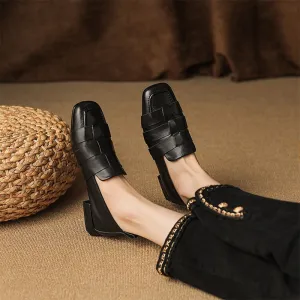 Retro Woven Leather Shoes Soft Bottom Slip On Loafers In Beige/Black/Brown