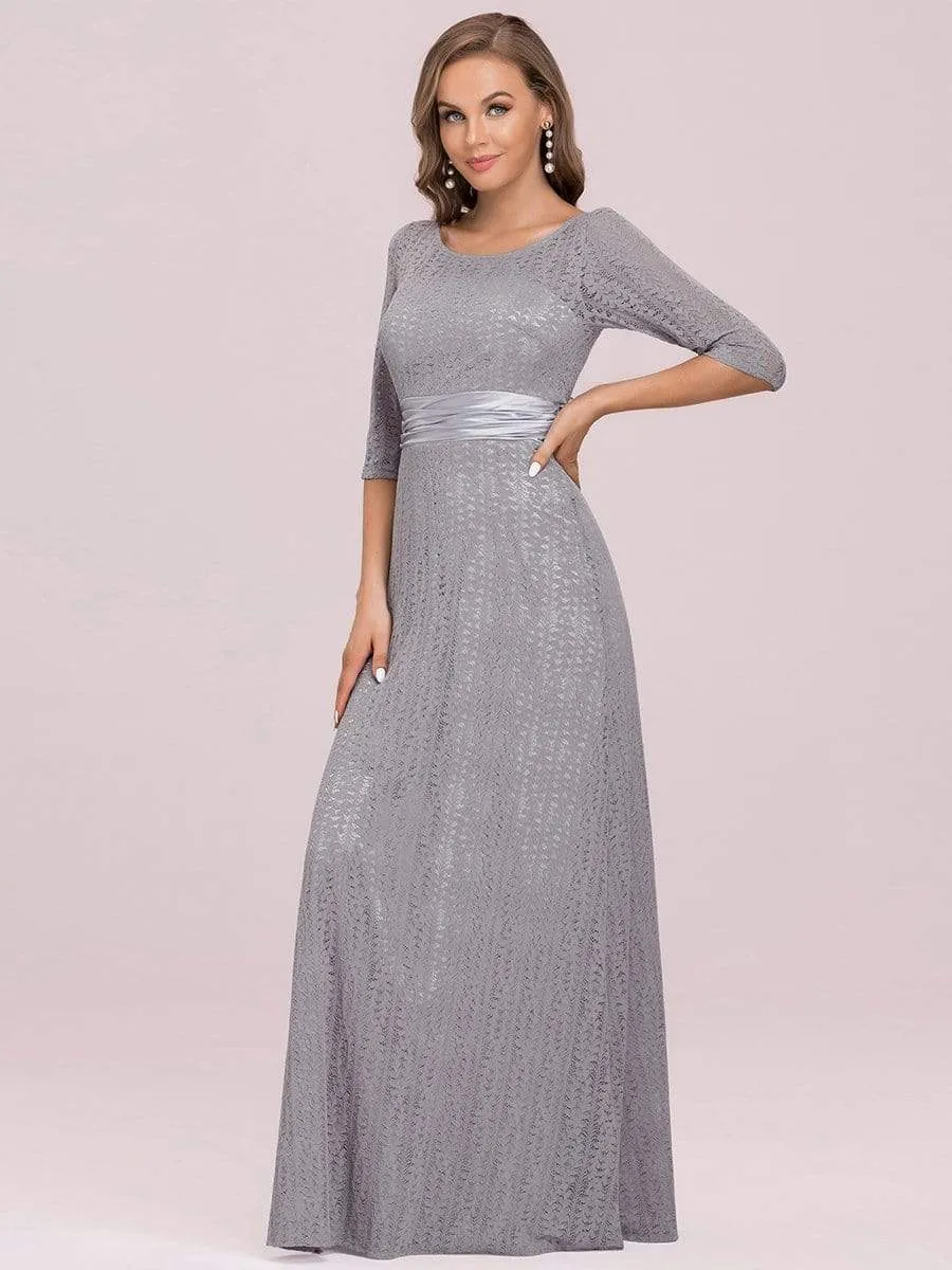 Round Neck Floral Lace Mother of the Bride Dress with 3/4 Sleeve