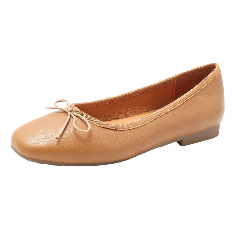 Round Toe Sheepskin Ballerina Shoes Bow-Detail 12 colors