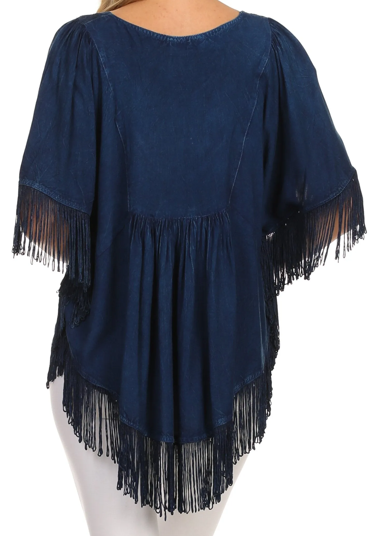 Sakkas Lilly Boho Embroidered Fringe Poncho Top