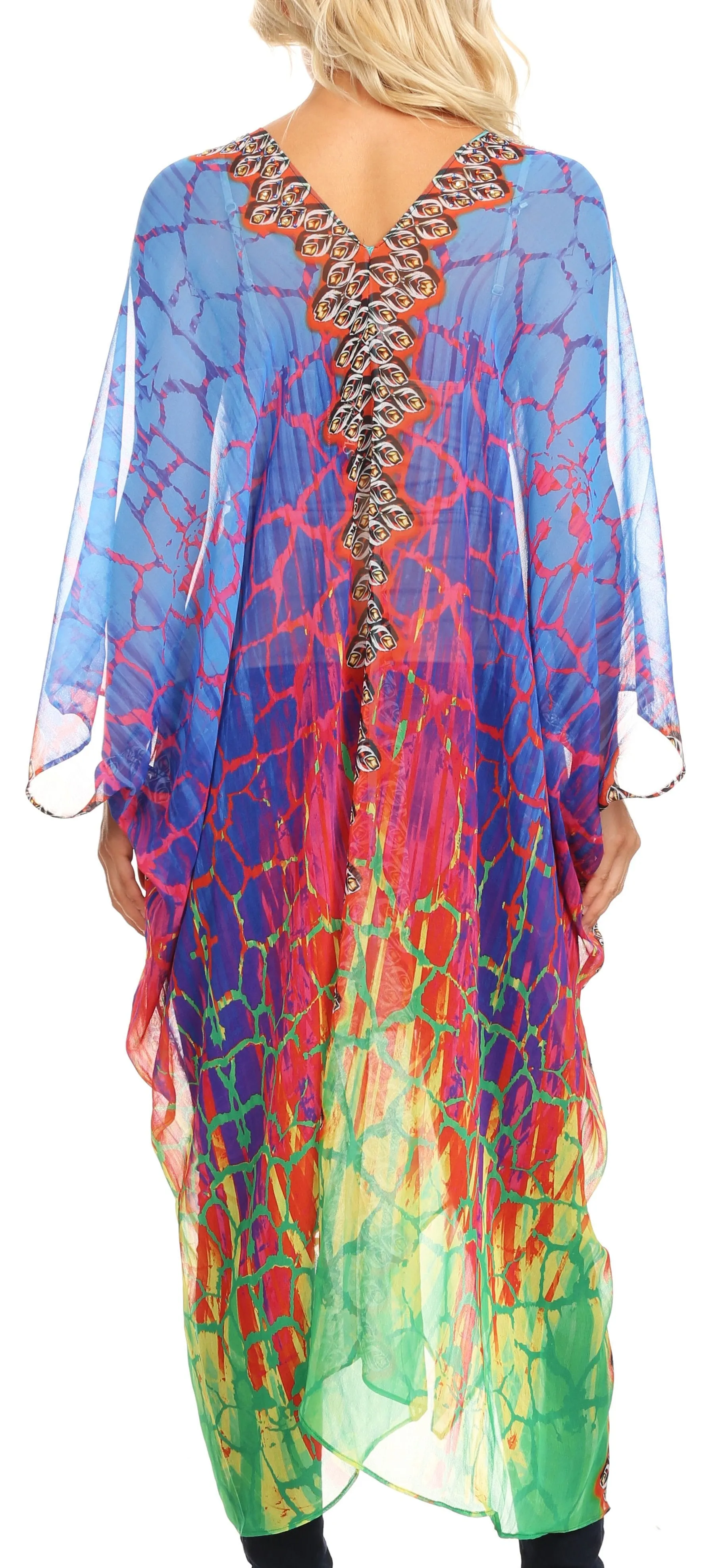 Sakkas Livi  Women's V Neck Beach Dress Cover up Caftan Top Loose with Rhinestone