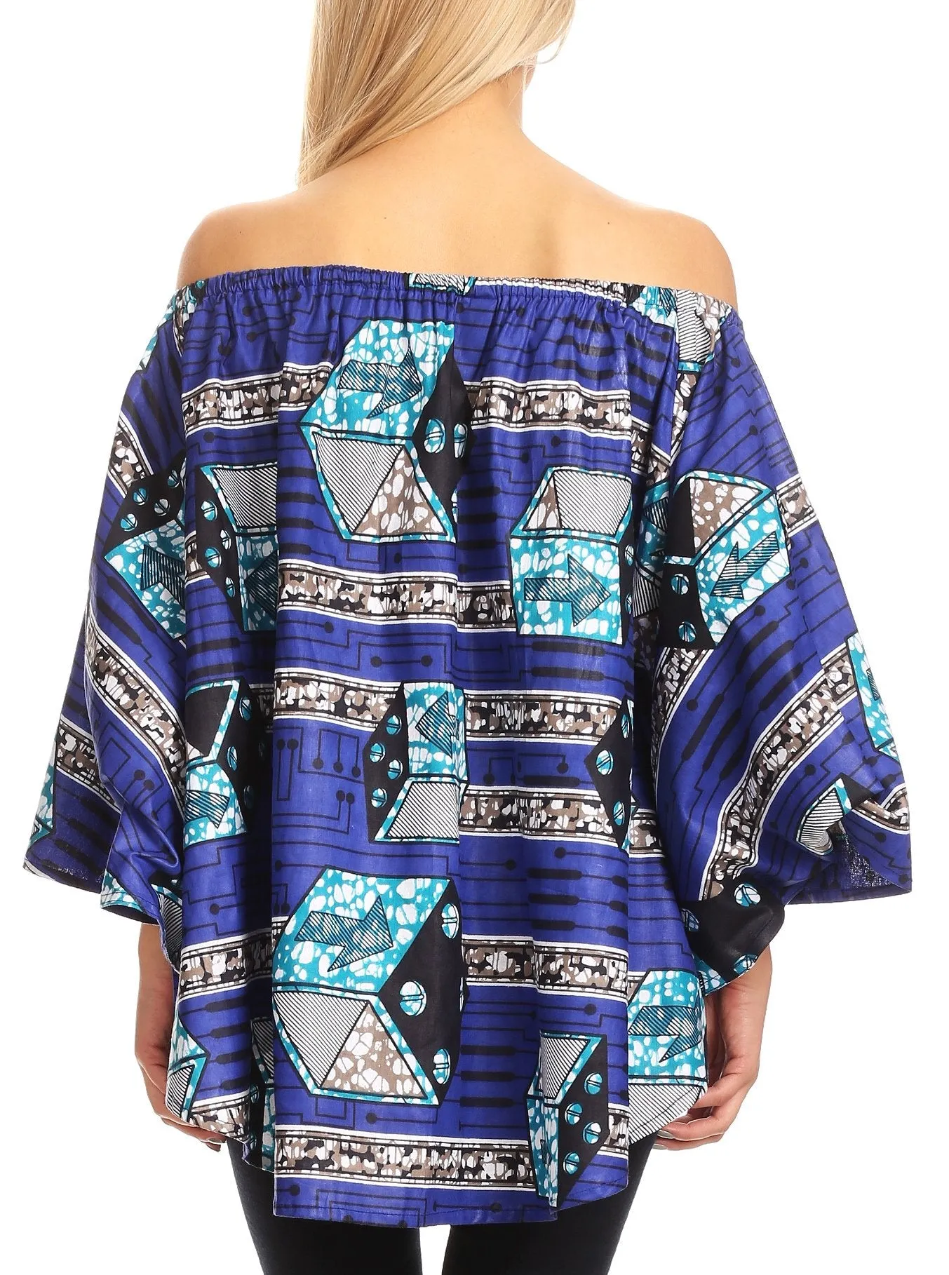 Sakkas Zane Off-shoulder Circle Poncho Top Blouse Relax Fit Elastic Neckline